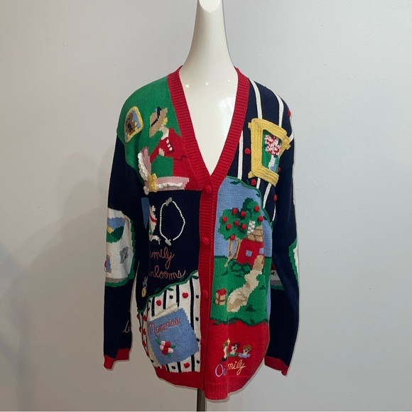 EAGLE'S Eye Collectibles Vintage Women's Family Tree Knit Cardigan Sweater Sz L - Picture 4 of 16